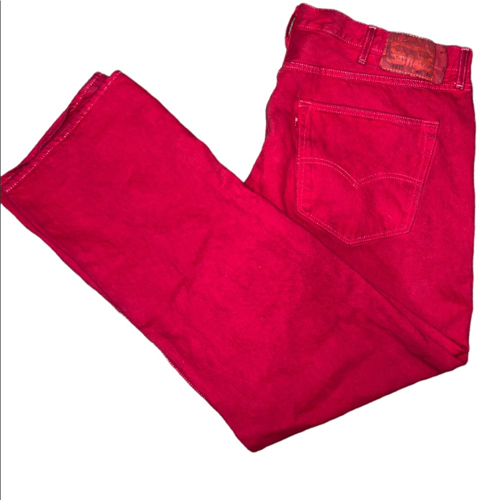 Levi's Men's 501 40x30 Straight Fit Jeans - Red w/ Grunge black Wash R1